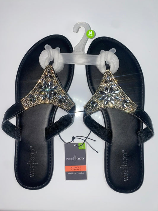 BRAND NEW Westloop Black Triangle Gem Sandals, Size 7/8