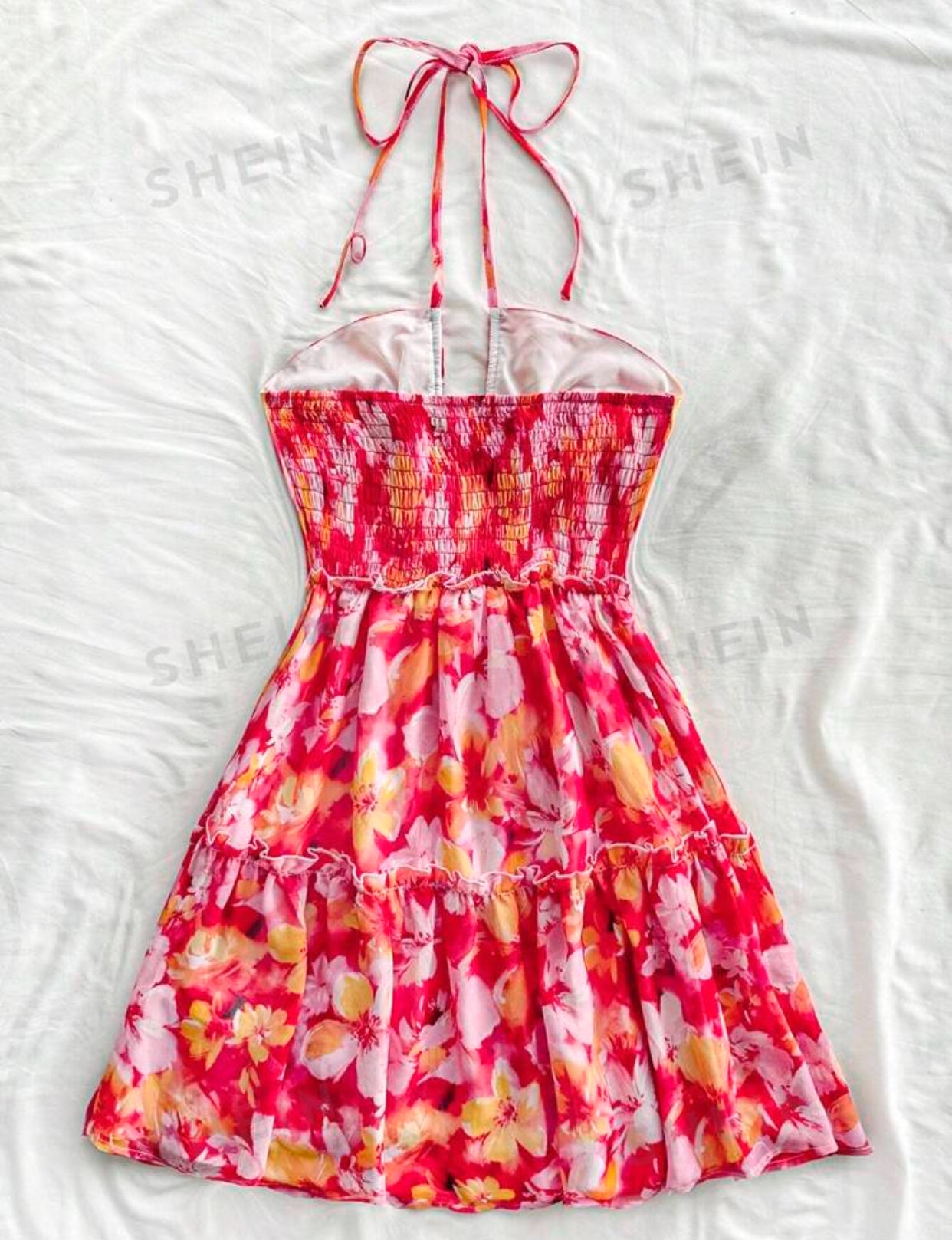 Ladies' Tropical  Style Red & Orange Floral Dress