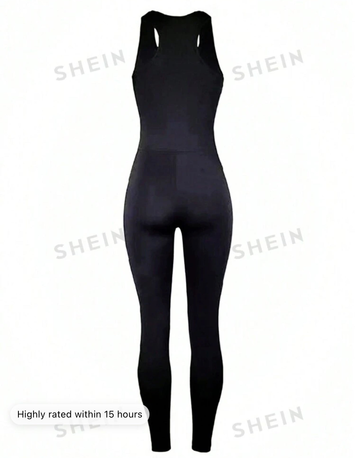 Women's Black Tight Fitting Sleeveless Jumpsuit (L) 8/10