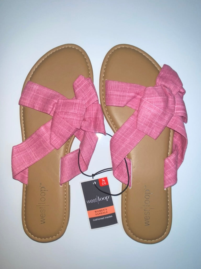 BRAND NEW Pink Crossed Box Tied Westloop Sandals, Size: 5/6