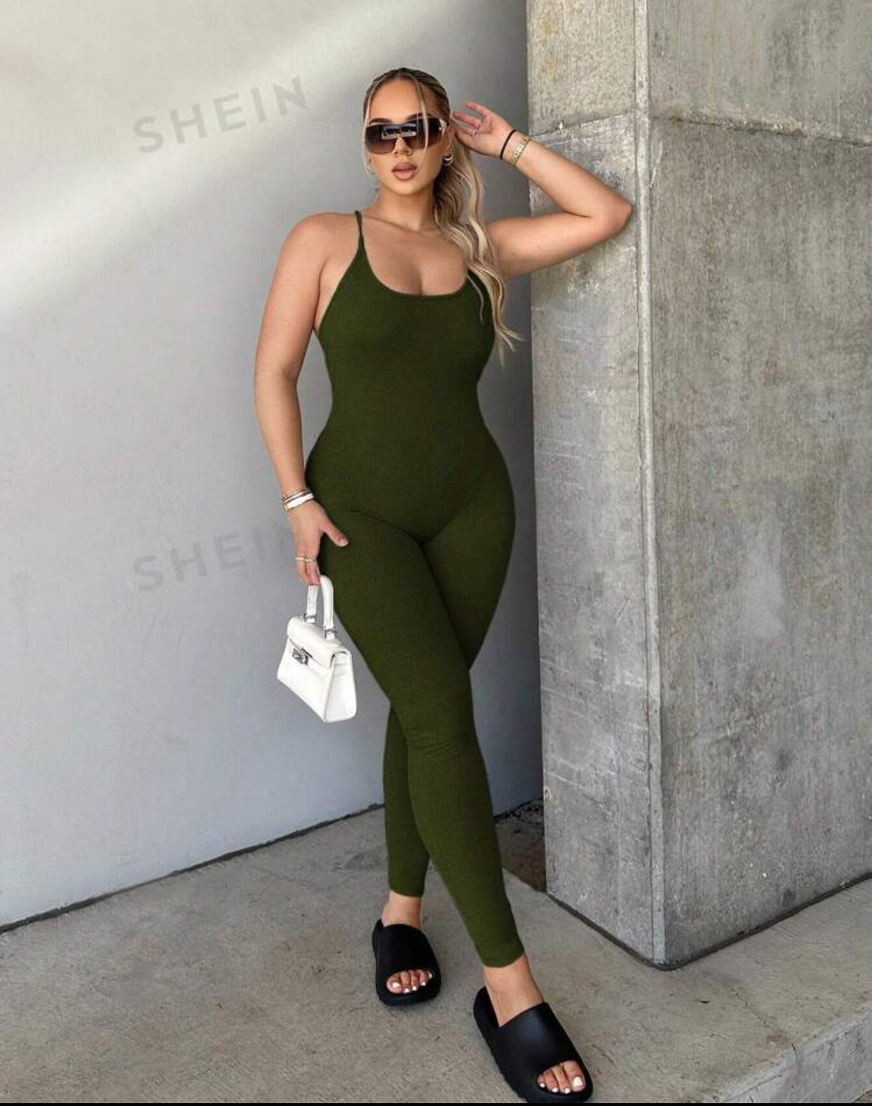 Women's Sexy Backless Army Green Criss Cross Jumpsuit (L) 8/10